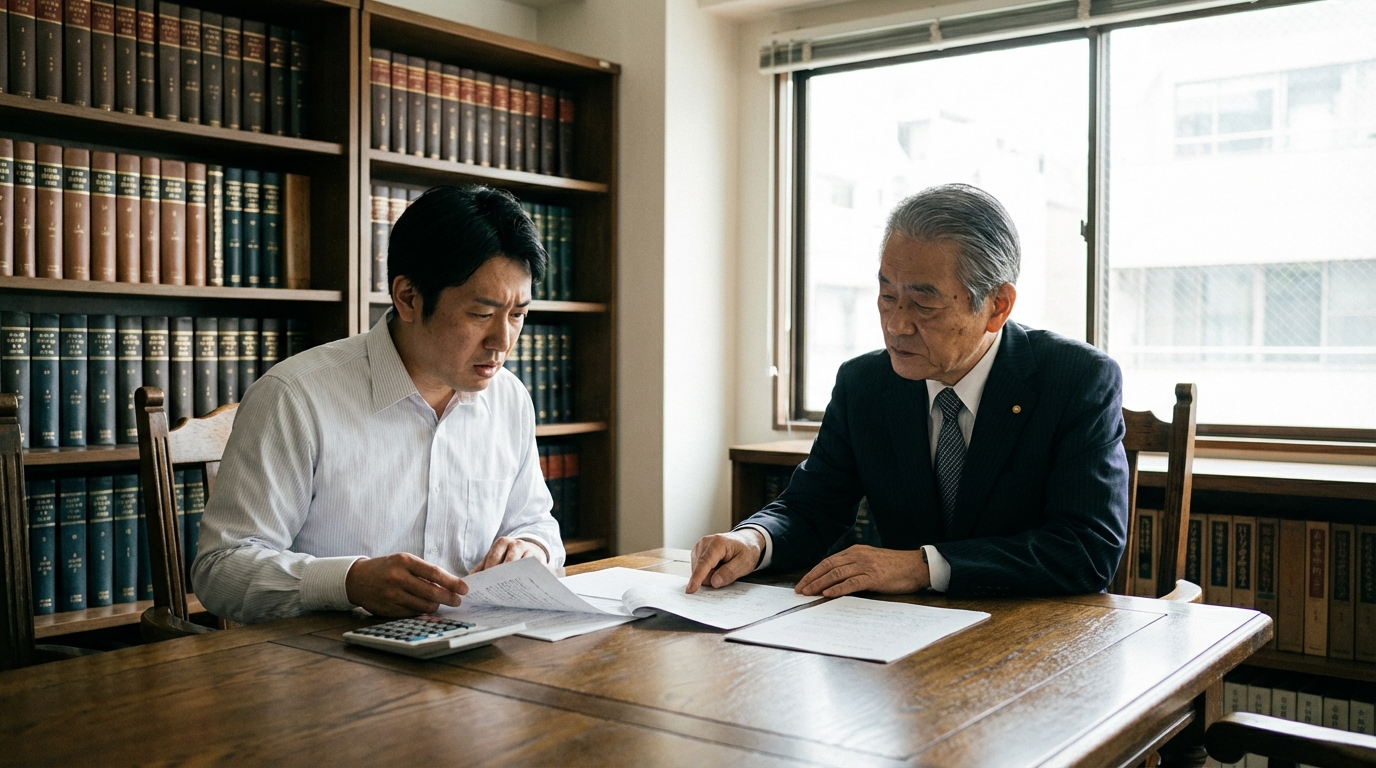 自己破産のメリットと注意点について弁護士から説明を受ける相談者