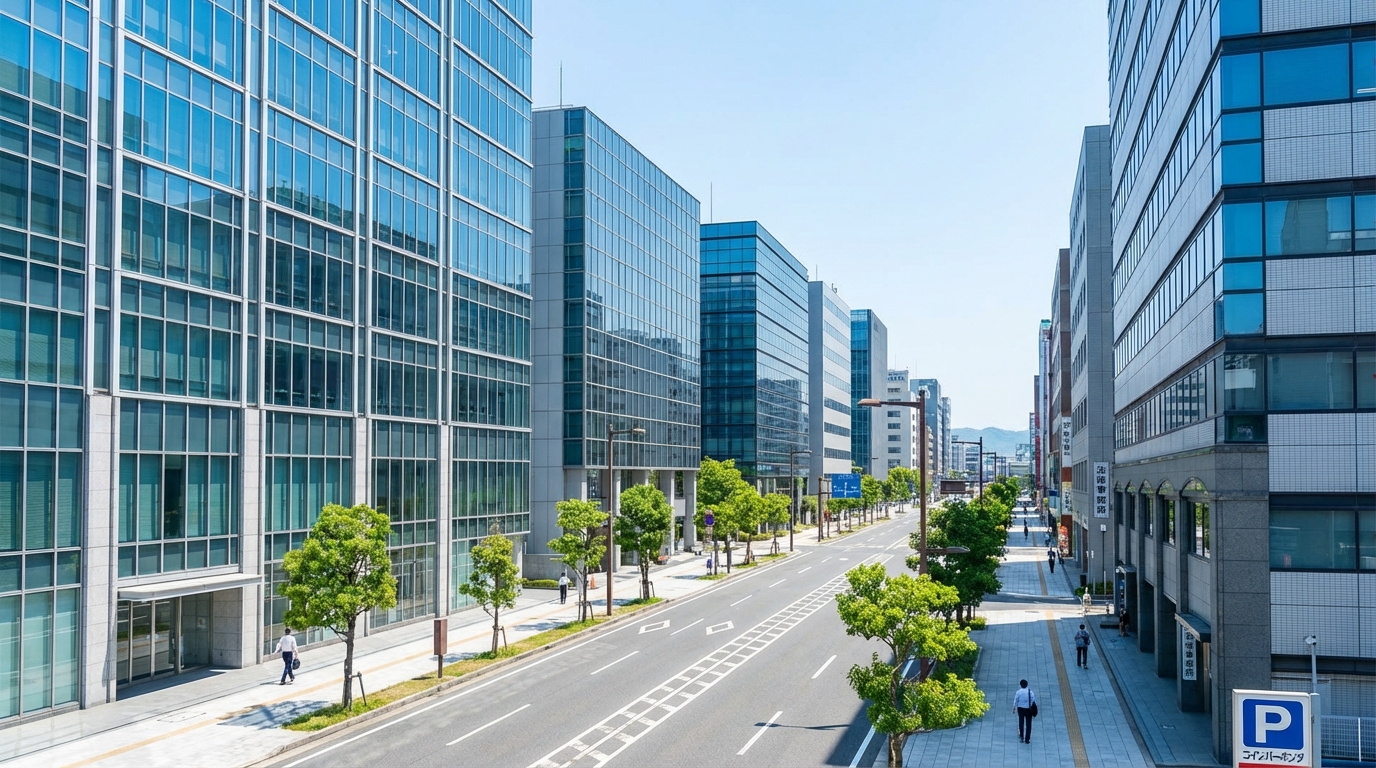 北九州市小倉北区のオフィス街の風景。法律事務所へのアクセスが良好であることを示している。